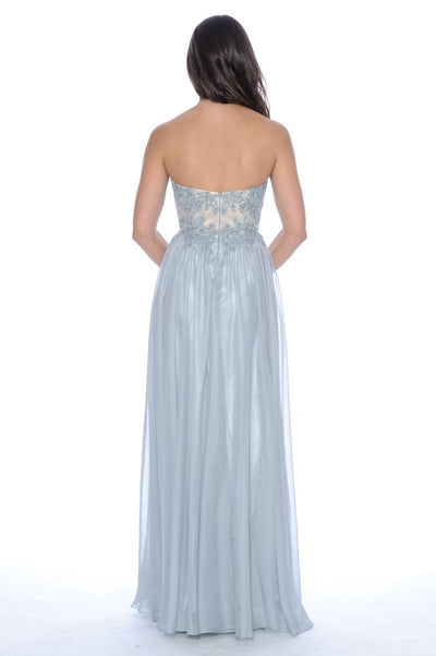 Decode 1.8 - Strapless Lace Bodies A-Line Gown 182889 in Silver and Neutral