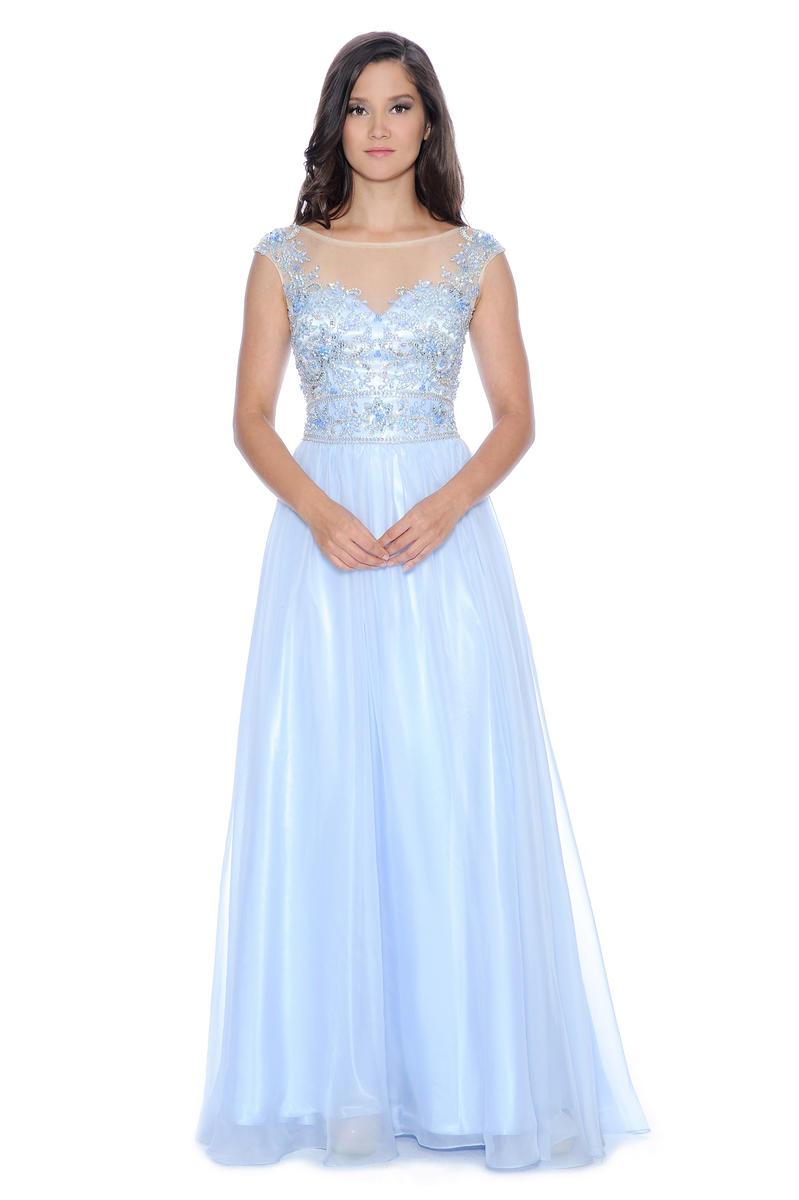 Decode 1.8 - Cap Sleeves Embellished Bodies A-Line Gown 182891 in Blue