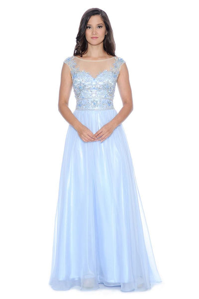 Decode 1.8 - Cap Sleeves Embellished Bodies A-Line Gown 182891 in Blue