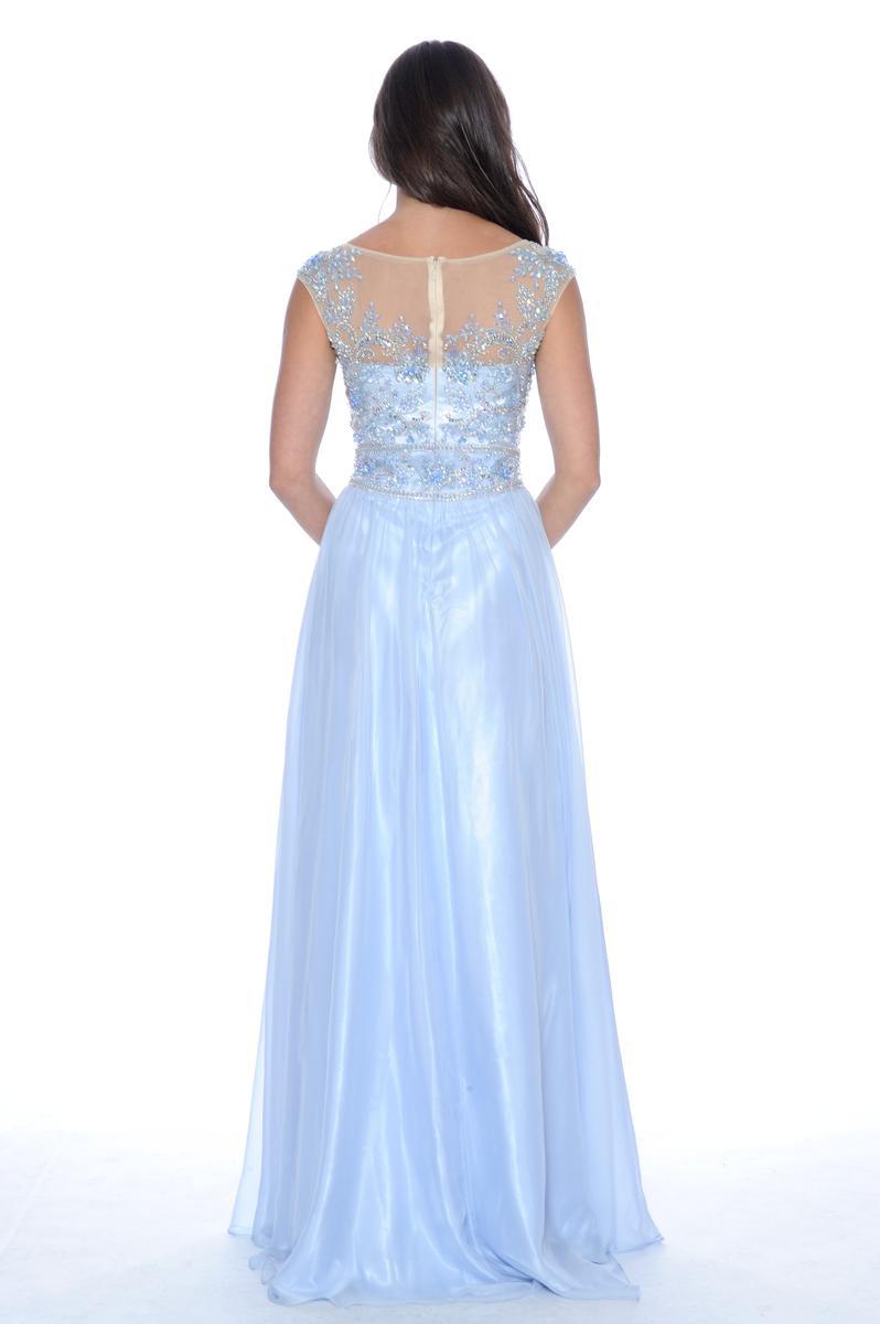 Decode 1.8 - Cap Sleeves Embellished Bodies A-Line Gown 182891 in Blue