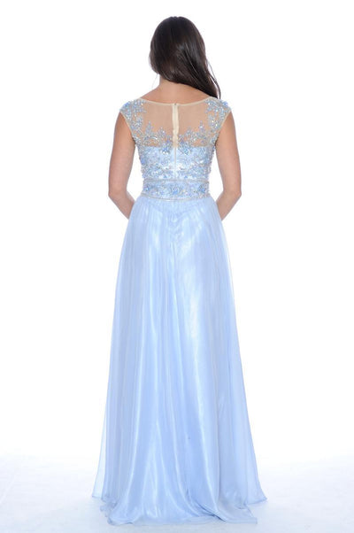 Decode 1.8 - Cap Sleeves Embellished Bodies A-Line Gown 182891 in Blue