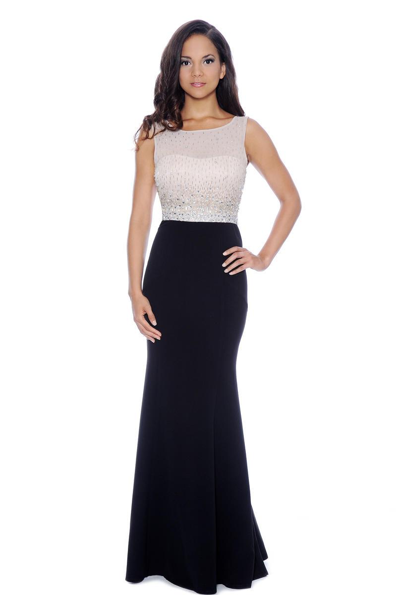 Decode 1.8 - Rhinestones Beaded Top Two-Toned Evening Dress 182928 in Neutral and Black