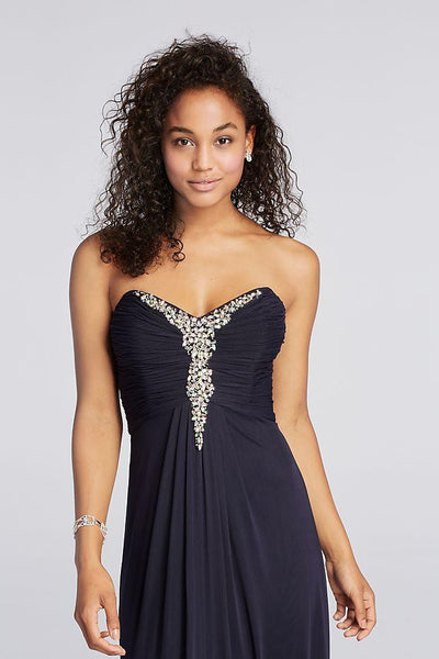 Decode 1.8 - 182934 Embellished Strapless Ruched Dress with Slit in Purple
