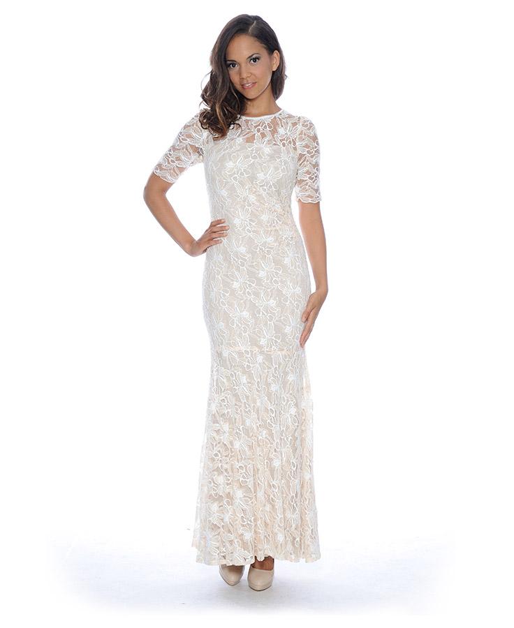 Decode 1.8 - Half Sleeve Floral Lace Sheath Dress 182949 in White and Neutral