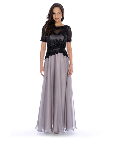 Decode 1.8 - Applique Peplum Gown 183149 in Black and Gray