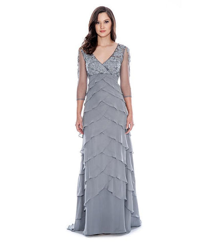 Decode 1.8 - Applique Tiered Chiffon Dress 183184 in Silver