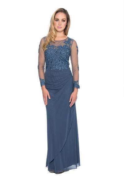 Decode 1.8 - Jersey Knit Dress with Floral Lace Applique 183577 In Blue