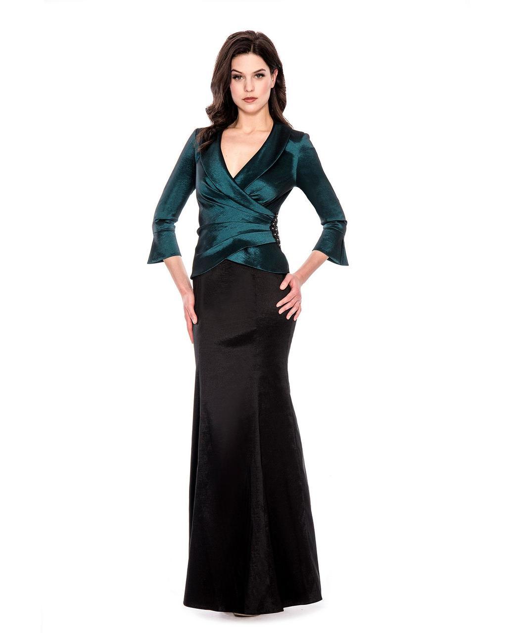 Decode 1.8 - V Neck Quarter Length Sleeves Long Dress 183781 in Green and Black