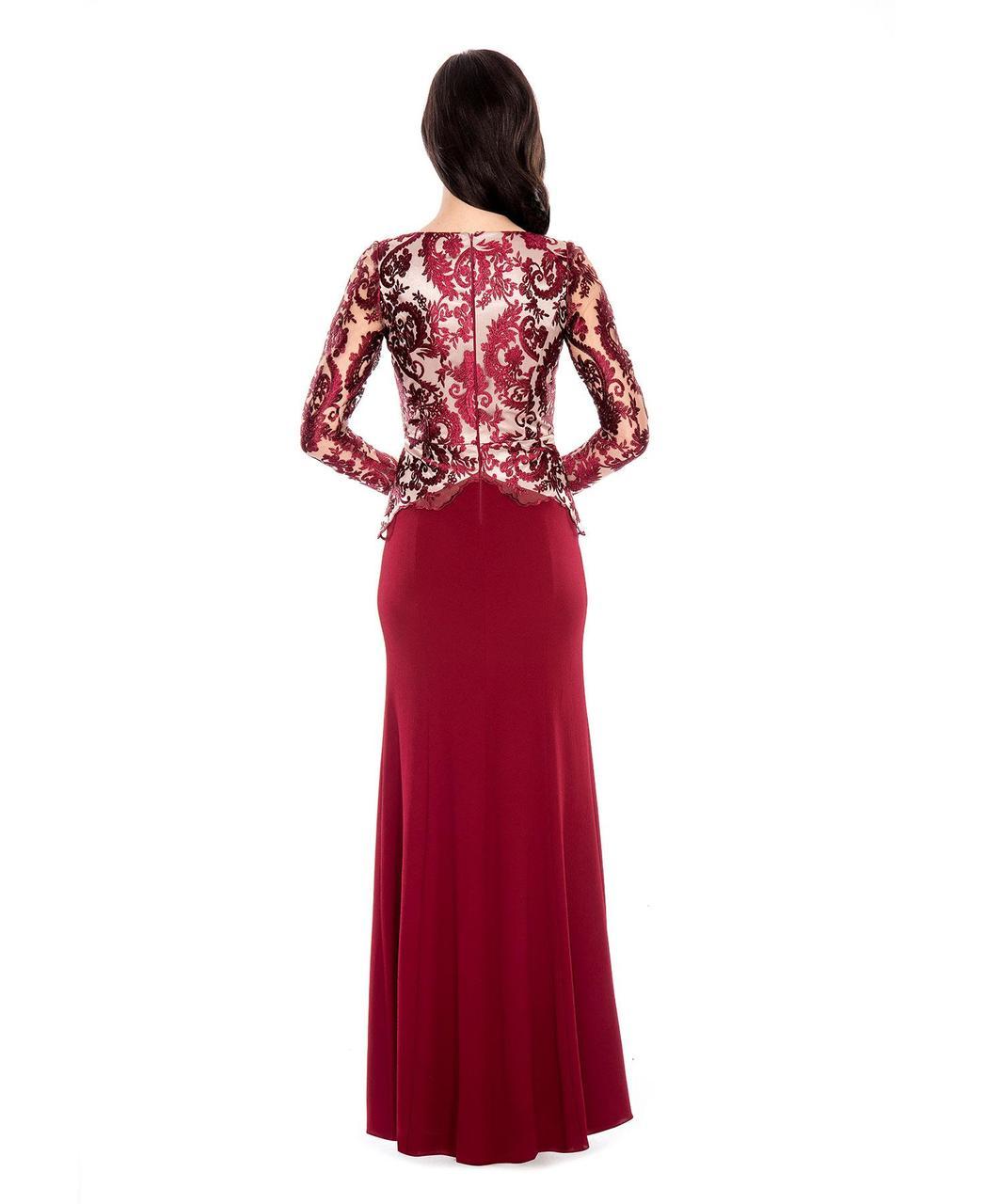 Decode 1.8 - Embroided V Neck Long Sleeves Long Dress 183794 in Red and Nude