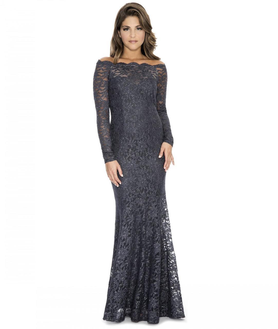 Decode 1.8 - Off-Shoulder Lace Long Dress in Gray