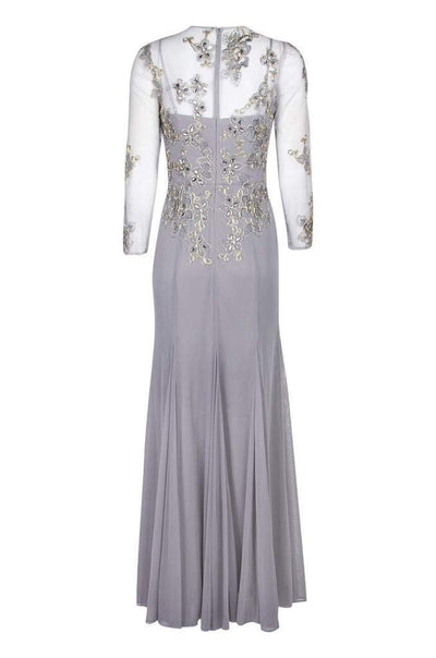 Decode 1.8 - Floral Embroidered V-Neck Trumpet Gown 184244 In Silver