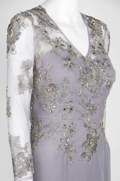 Decode 1.8 - Floral Embroidered V-Neck Trumpet Gown 184244 In Silver