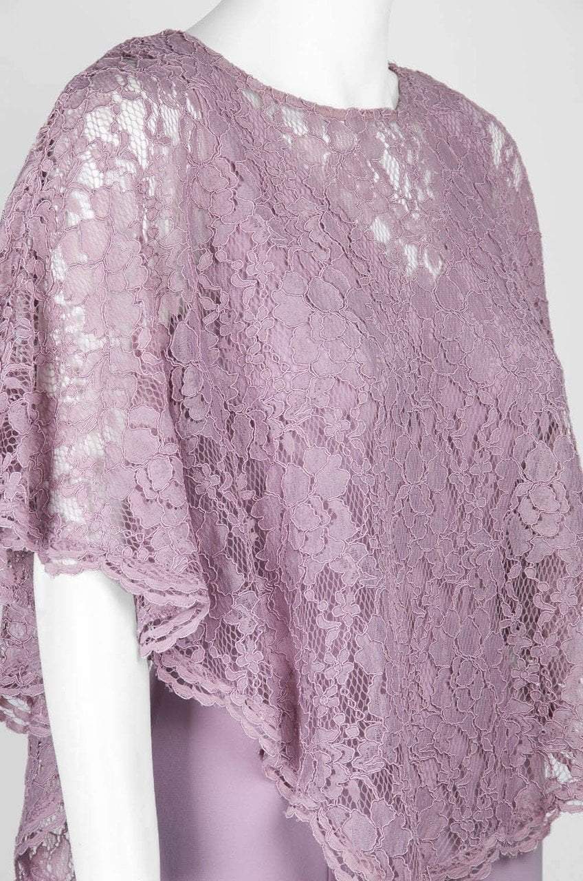 Decode - 184553 Jersey Knit Long Gown with Lace Cape in Purple and Pink