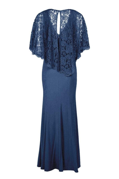 Decode - 184553 Jersey Knit Long Gown with Lace Cape in Blue