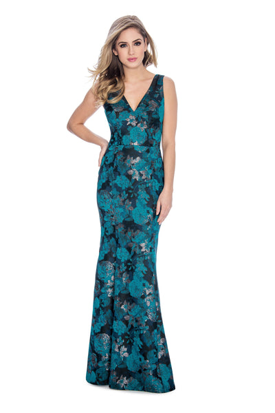 Decode 1.8 - 184659 Floral Print Jacquard Trumpet Dress In Green and Multi-Color