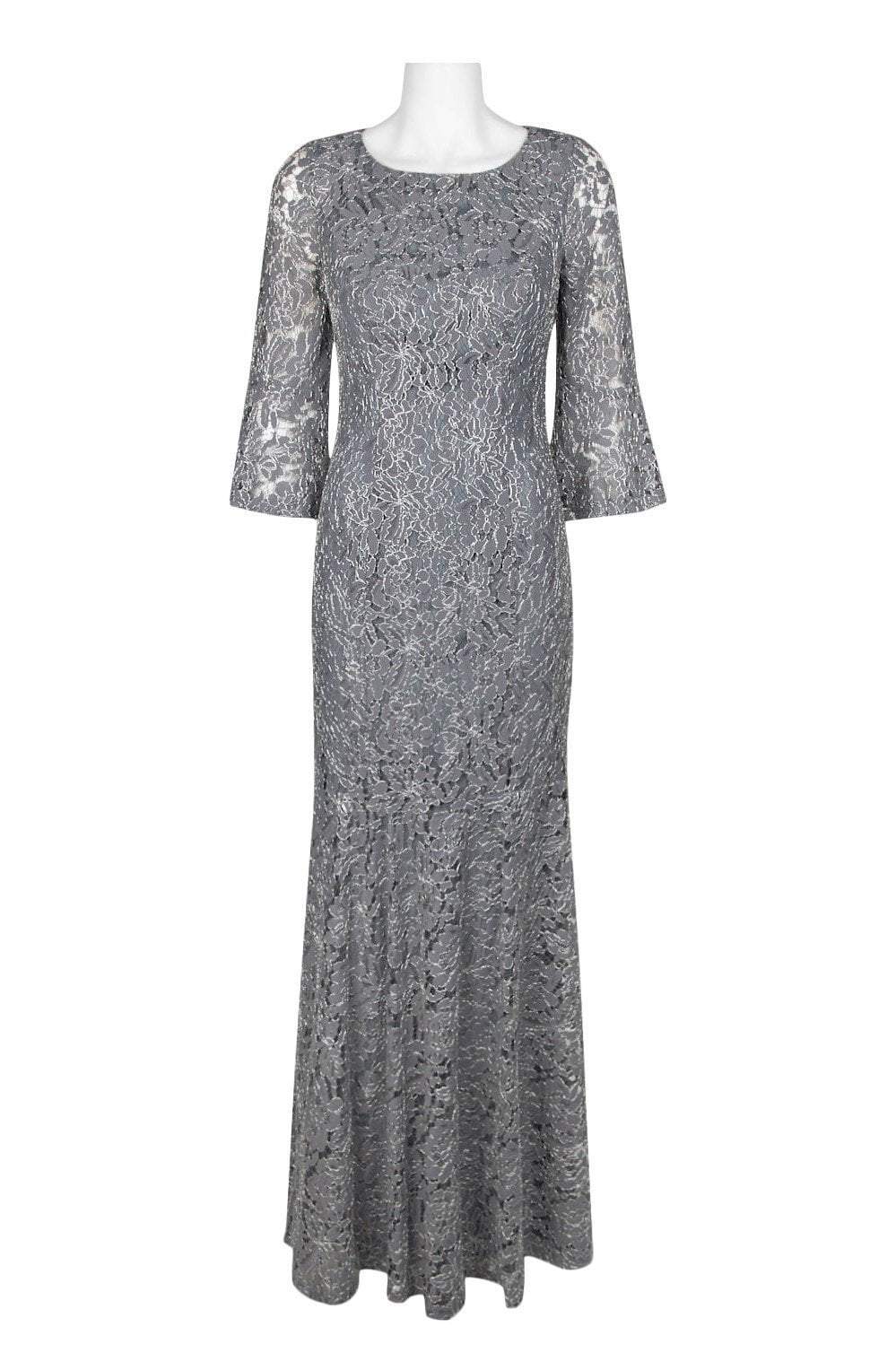 Decode 1.8 - 184672 Lace Embroidered Bell Sleeve Trumpet Dress In Gray