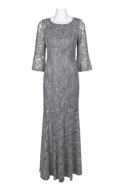 Decode 1.8 - 184672 Lace Embroidered Bell Sleeve Trumpet Dress In Gray