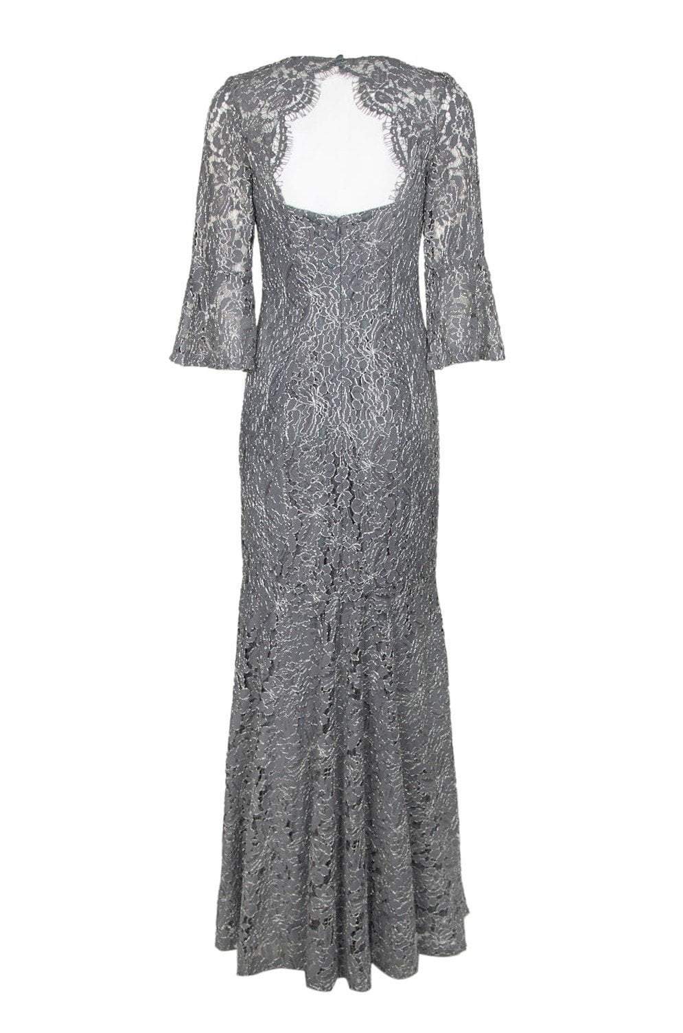 Decode 1.8 - 184672 Lace Embroidered Bell Sleeve Trumpet Dress In Gray