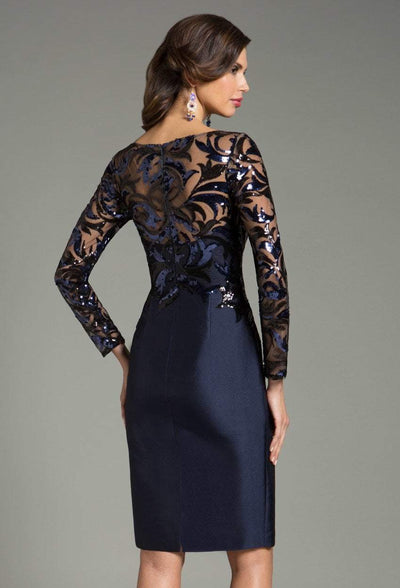 Feriani Couture Sequined Sheer Short Dress 18474 In Blue