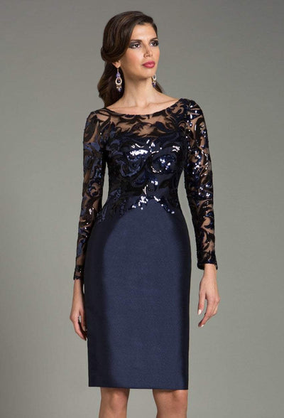 Feriani Couture Sequined Sheer Short Dress 18474 In Blue