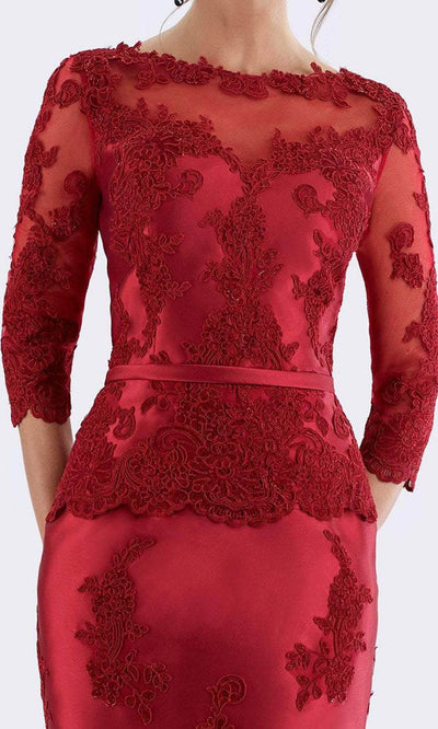 Feriani Couture - 18640 Sheer Neckline and Sleeved Lace Applique Sheath Dress - 1 pc Royal In Size 14 Available CCSALE 14 / Royal