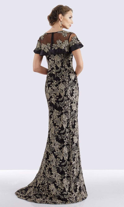 Feriani Couture - 18659 Ruffle Flounce Embroidery Long Evening Dress - 1 pc Champagne In Size 12 Available CCSALE 20 / Black