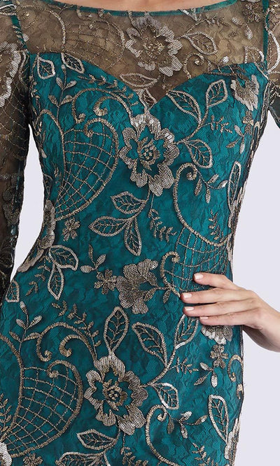 Feriani Couture - Gilt Floral Embroidered Quarter Sleeve Dress CCSALE 18 / Teal