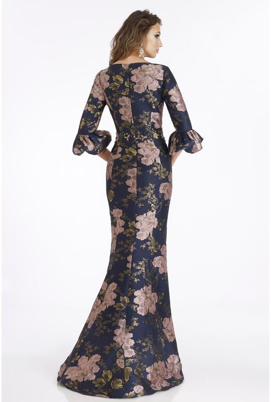 Feriani Couture - Floral Detailed V-neck Mermaid Dress 18905 In Blue