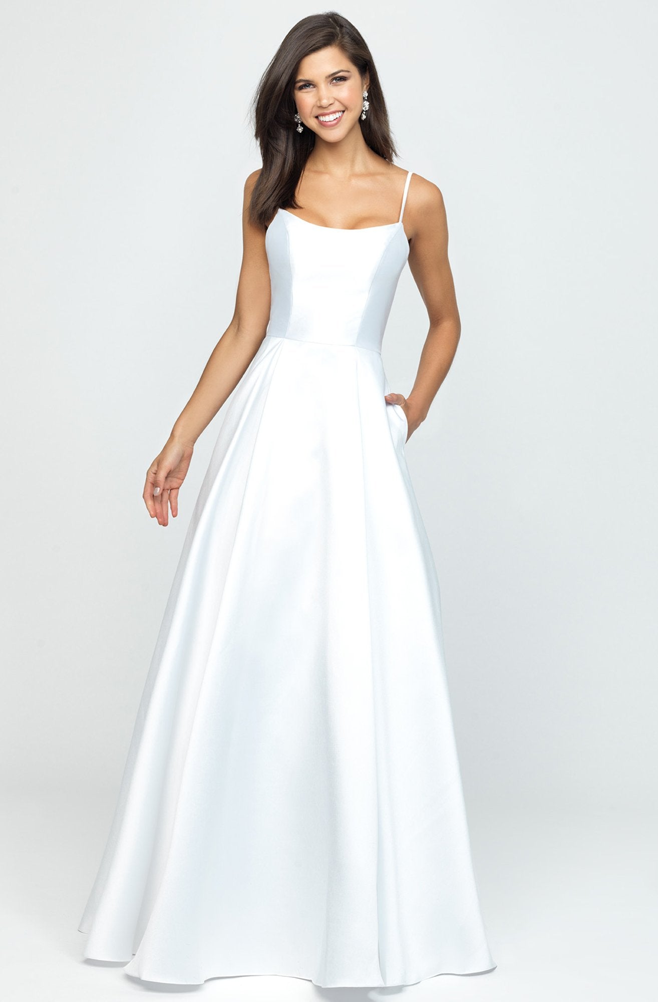 Madison James - Sleeveless Square Neck Mikado Prom Ballgown 19-107 - 1 pc White In Size 10 Available In White
