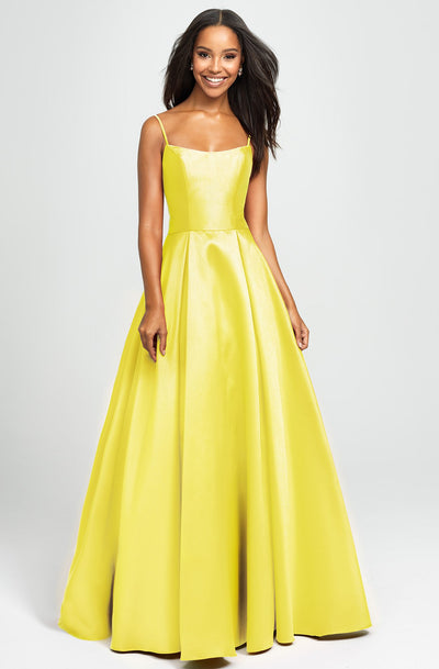 Madison James - Sleeveless Square Neck Mikado Prom Ballgown 19-107 - 1 pc White In Size 10 Available In Yellow