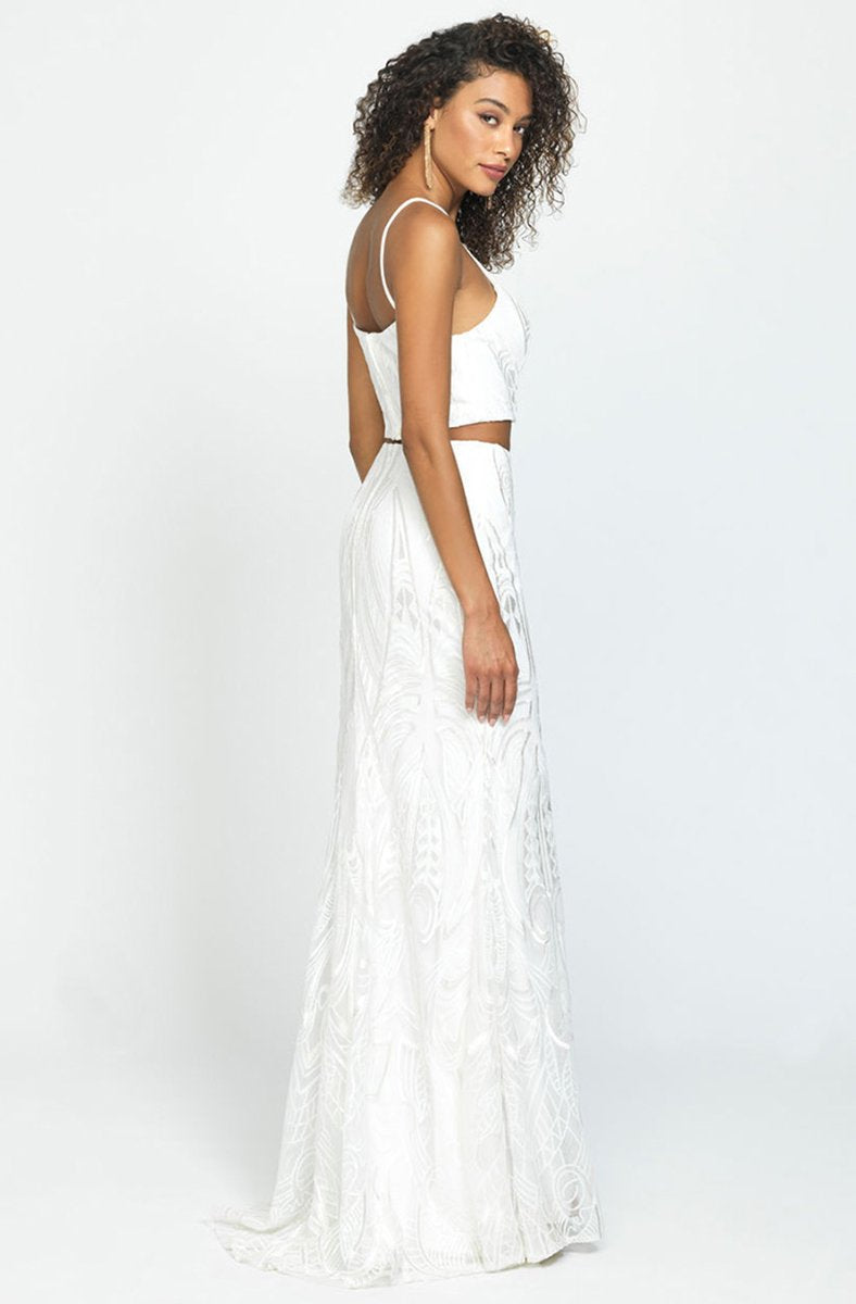 Madison James - Two-Piece Embroidered Halter Sheath Gown 19-128 In White