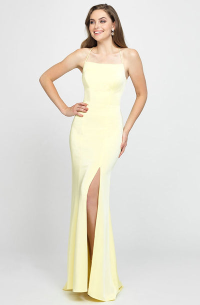 Madison James - Crisscross Strapped Backless Dress with Slit 19-185 In Yellow