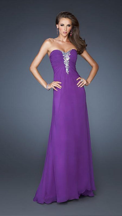 La Femme - Luxurious Sweetheart A-Line Gown with Sheer Layering 19009 In Purple