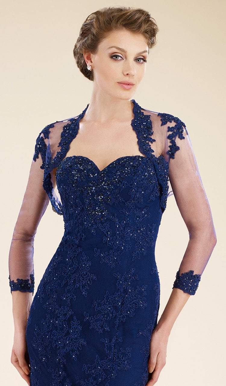 Rina Di Montella - RD1911 Lace Trumpet Gown with Sheer Bolero Jacket in Blue