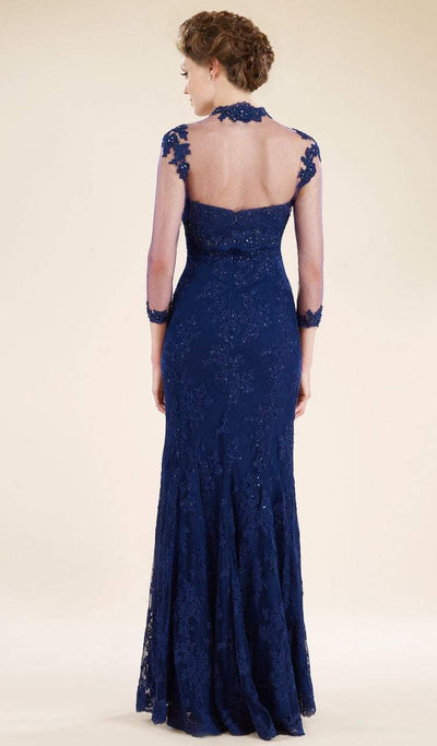 Rina Di Montella - RD1911 Lace Trumpet Gown with Sheer Bolero Jacket in Blue