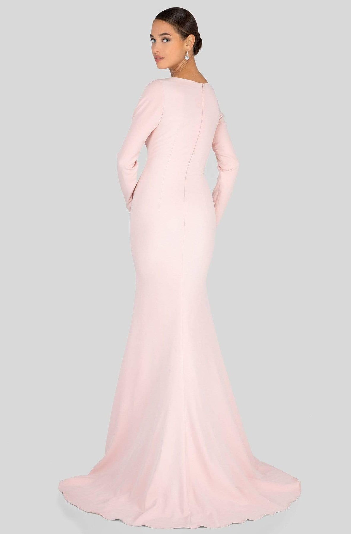 Terani Couture - 1911M9320 Asymmetric Neckline Long Sleeve Formal Gown In Pink