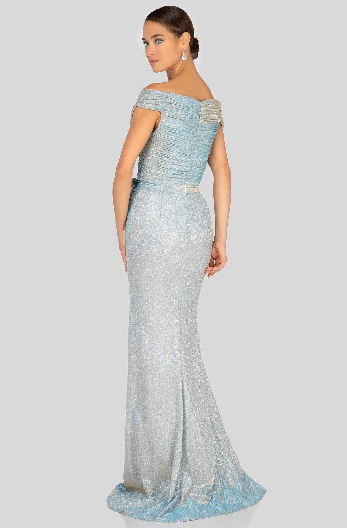 Terani Couture - 1911M9344 Off Shoulder Shirred Metallic Gown Evening Dresses