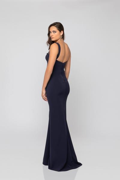 Terani Couture - 1911P8138 Deep Sweetheart High Slit Trumpet Gown In Blue