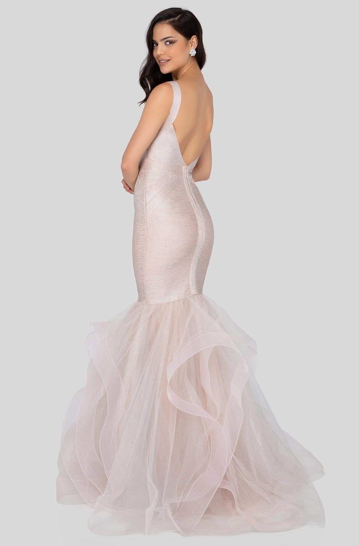 Terani Couture - 1911P8640 Glitter Tulle V-neck Mermaid Dress Evening Dresses
