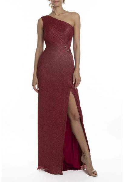 Terani Couture - One Shoulder Asymmetric Neck Evening Dress 1911E9610 In Red