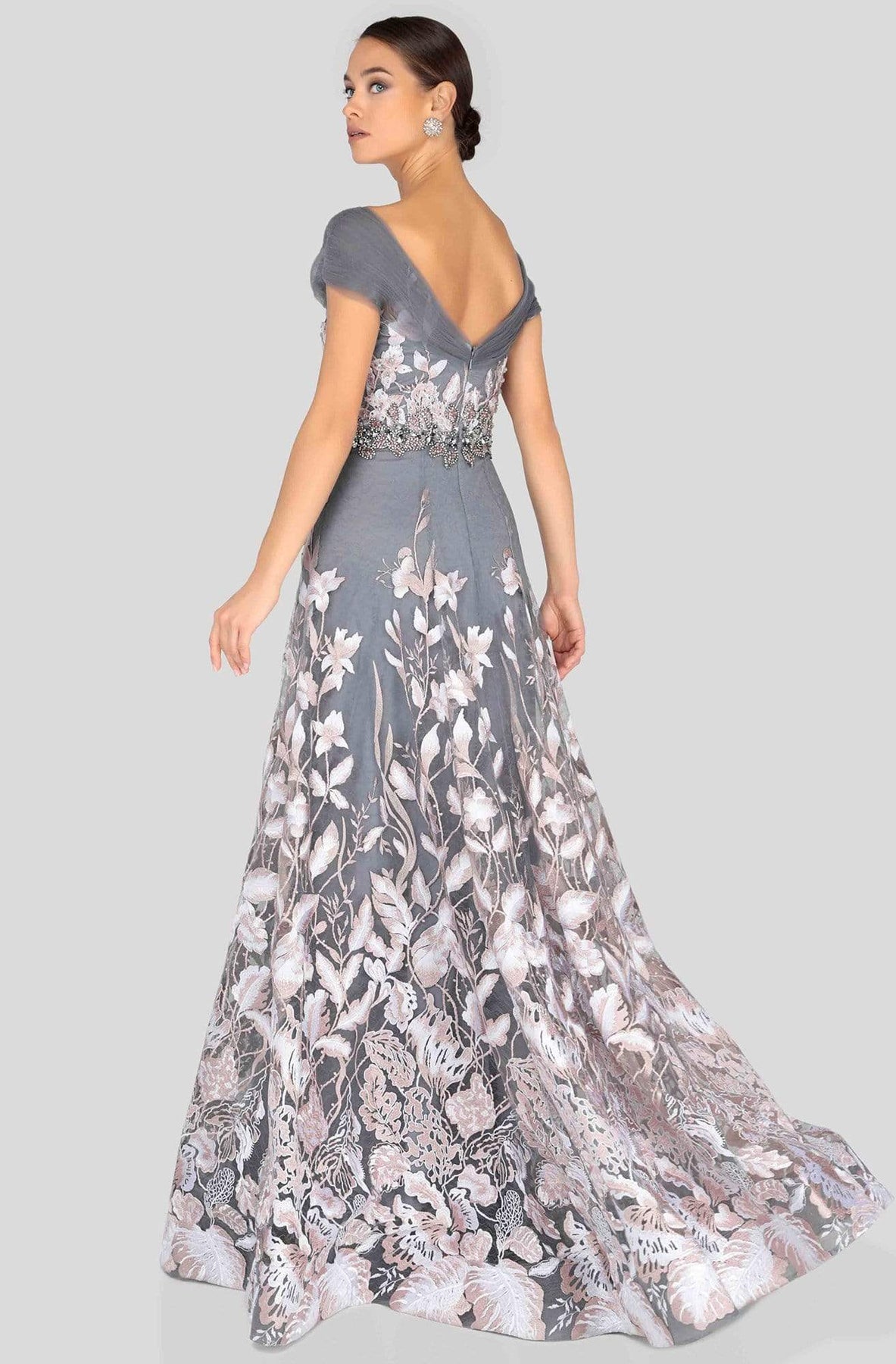 Terani Couture - 1912M9347 Embellished Floral Applique A-line Dress In Pink and Silver