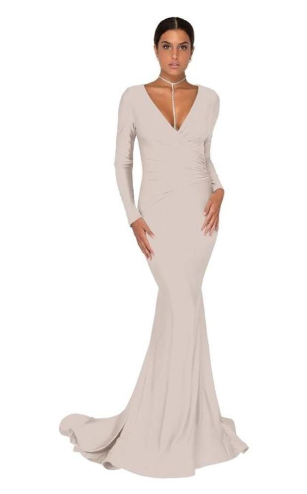 Terani Couture - 1912P8281SC V Neck Keyhole Back Fitted Dress