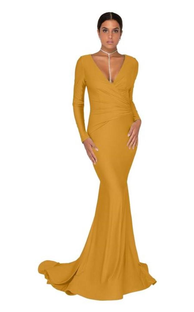 Terani Couture - 1912P8281SC V Neck Keyhole Back Fitted Dress