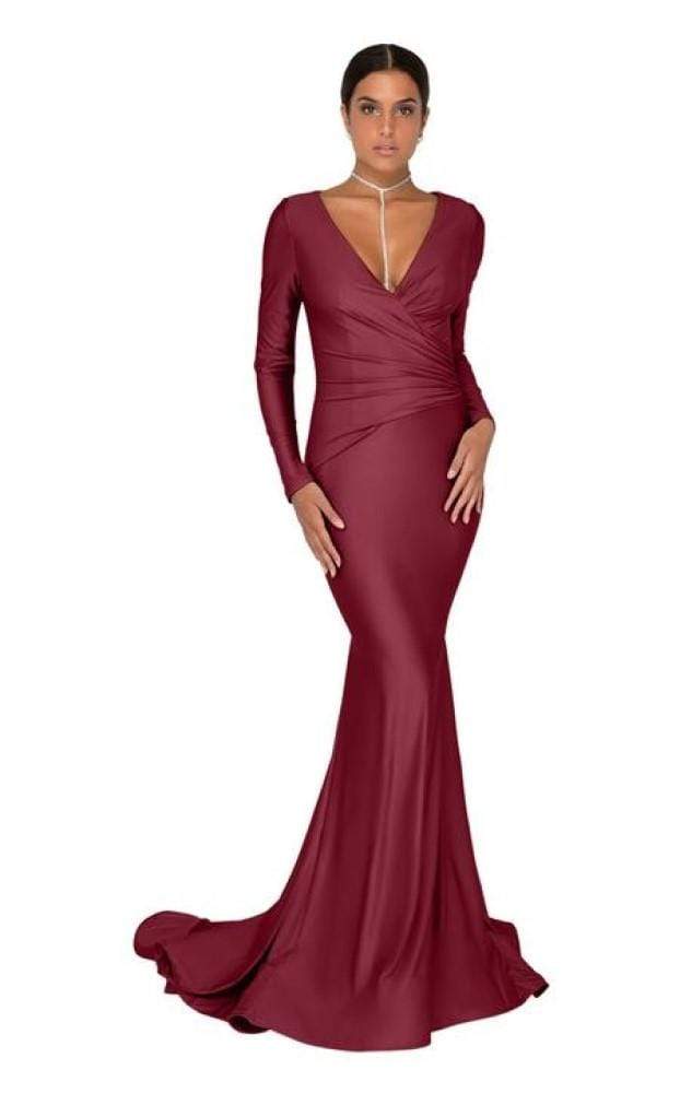Terani Couture - 1912P8281SC V Neck Keyhole Back Fitted Dress