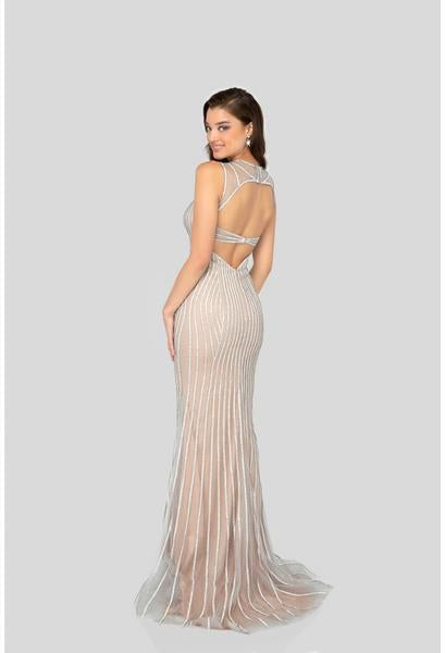 Terani Couture - 1912P8225 Beaded Sweetheart Sheath Dress In Silver