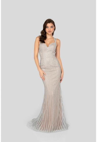 Terani Couture - 1912P8225 Beaded Sweetheart Sheath Dress In Silver