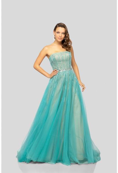 Terani Couture - 1912P8557 Crystal Beaded Tulle Ballgown In Green