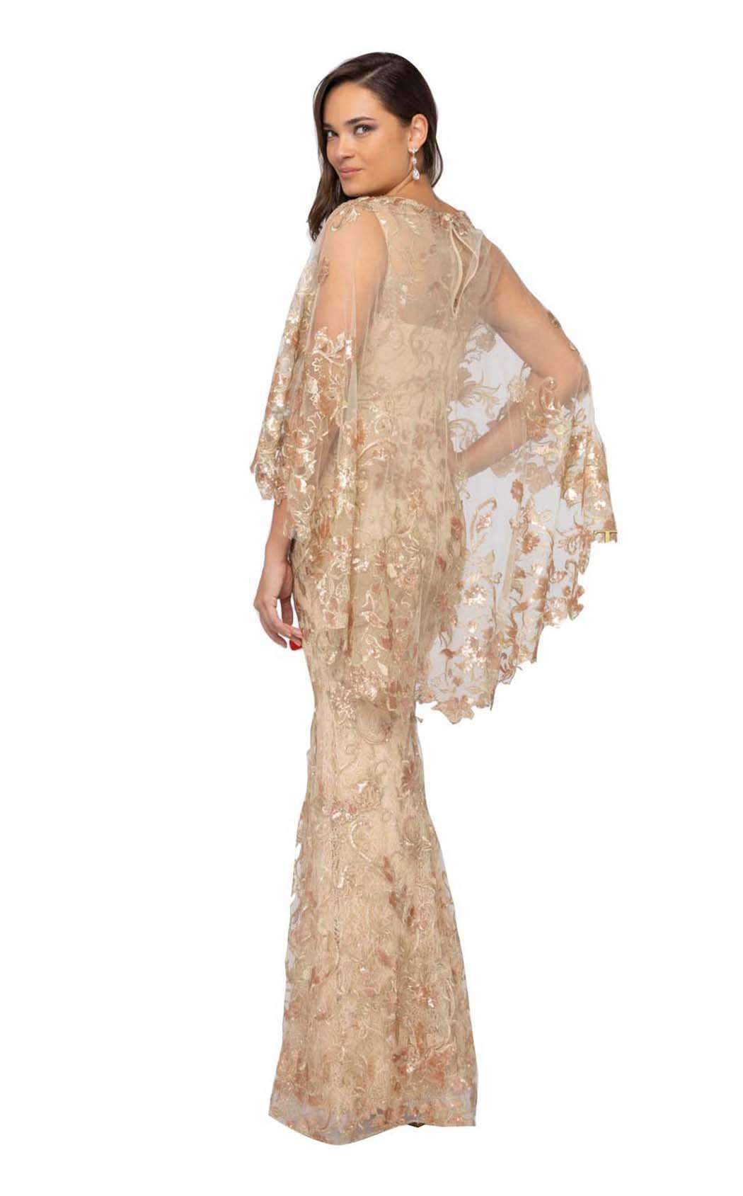Terani Couture - 1913E9232SC Cape Sleeve Embroidered Sheath Dress