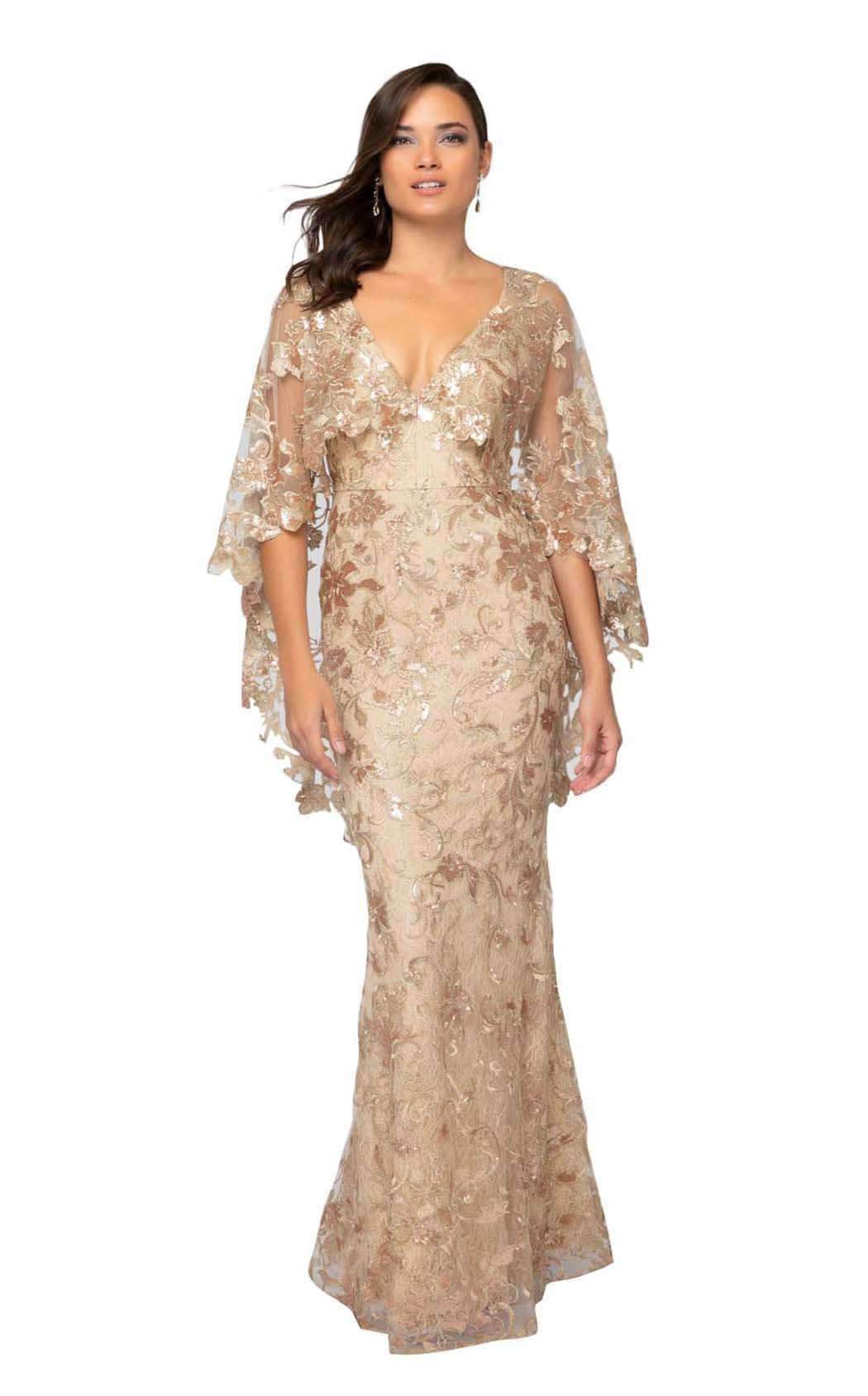 Terani Couture - 1913E9232SC Cape Sleeve Embroidered Sheath Dress