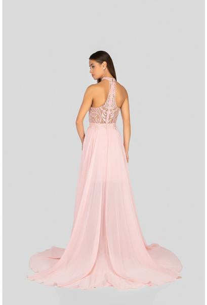 Terani Couture - 1913P8298 Sheer High Halter Evening Dress In Pink